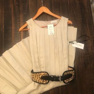 Calvin Klein Sz 4 NWT Linen A-Line belted dress